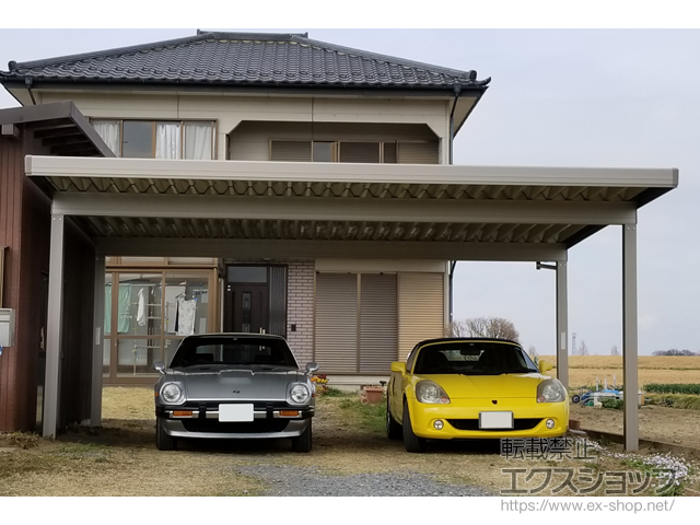 埼玉県熊谷市のLIXIL リクシル（トステム）のカーポート テリオスポートIII 1500 2台用 角柱4本柱 積雪〜50cm対応 施工例
