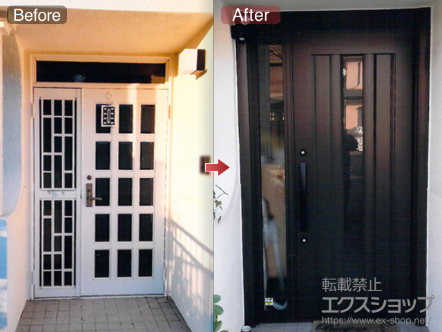 三重県四日市市のLIXIL リクシル（トステム）の玄関ドア リシェント玄関ドア3 アルミ仕様 手動 片袖仕様(ランマ無)R C12N型 施工例