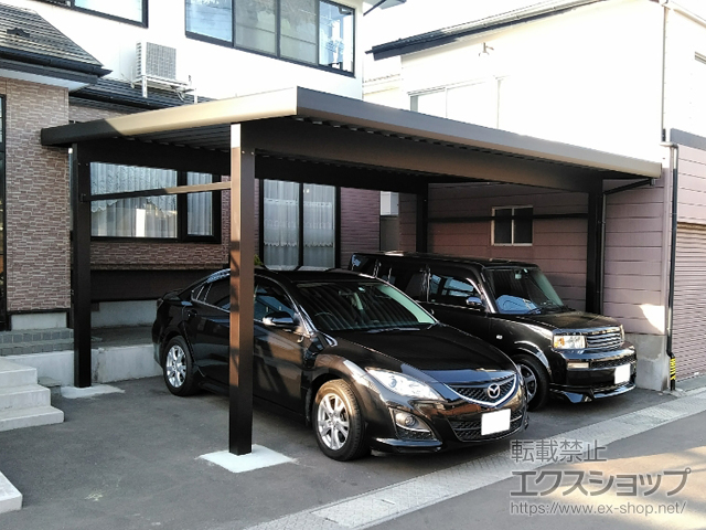 青森県八戸市ののカーポート ジーポートneo Aタイプ 2台用 角柱4本柱 積雪〜100cm対応 施工例