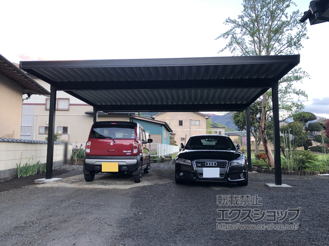 山梨県都留市のLIXIL リクシル（トステム）のカーポート テリオスポートIII 1500 2台用 角柱4本仕様 積雪〜50cm対応 施工例