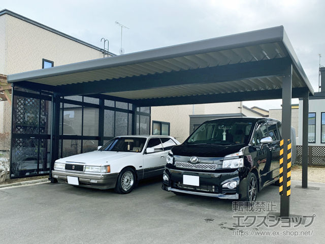 北海道苫小牧市ののカーポート ジーポートneo　Aタイプ 2台用 角柱4本 積雪〜100cm対応 施工例