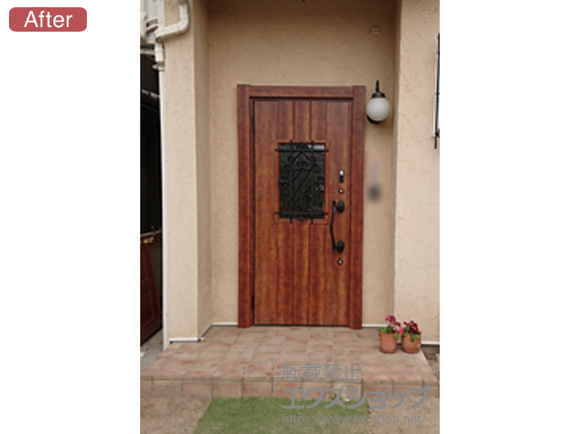 広島県安芸郡府中町のLIXIL リクシル（トステム）の玄関ドア リシェント玄関ドア3 断熱K4仕様 片開き仕様(ランマ無)L D41型 施工例