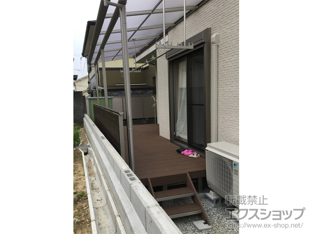 大阪府河内長野市ののウッドデッキ、バルコニー・ベランダ屋根、テラス屋根、カーポート リウッドデッキ 200 ※L字納まり 施工例