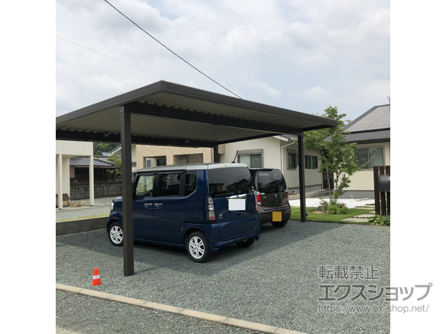 熊本県山鹿市のLIXIL リクシル（トステム）のカーポート テリオスポートIII 900 2台用 角柱4本仕様 積雪〜30cm対応 施工例