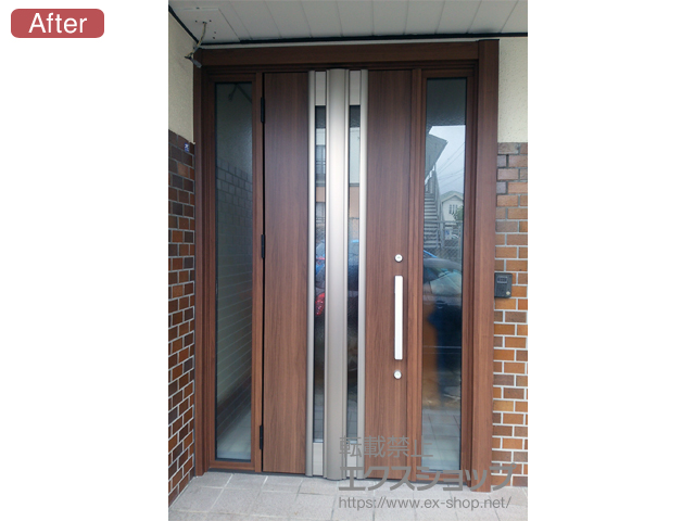 福岡県福岡市のLIXIL リクシル（トステム）の玄関ドア リシェント玄関ドア3 断熱K4仕様 手動 両袖仕様(ランマ無)L G77型 施工例