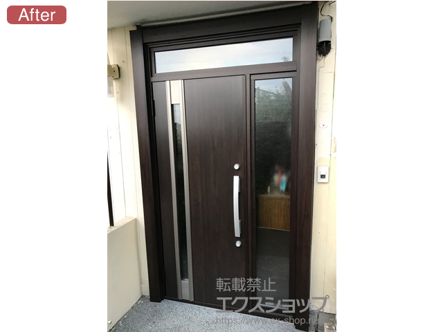 神奈川県横浜市のLIXIL リクシル（トステム）の玄関ドア リシェント玄関ドア3 断熱K4仕様 手動 片袖仕様(ランマ付)L M78型 施工例