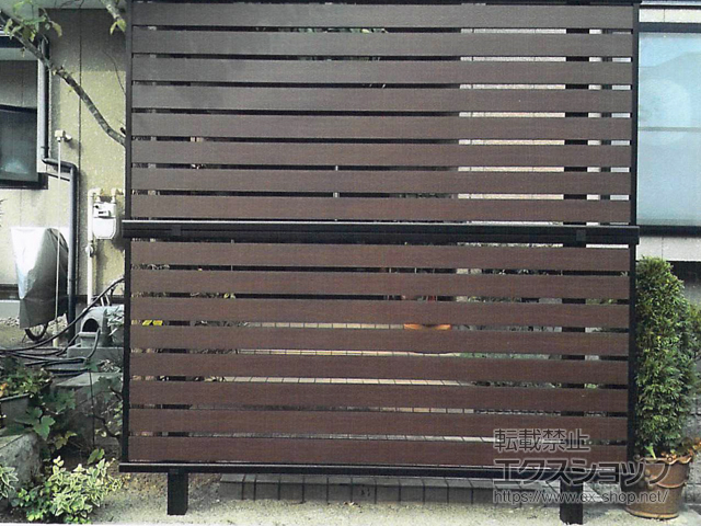 ののフェンス・柵 モクアルフェンス 横板タイプ 2段支柱 自立建て用(パネル2段) 施工例