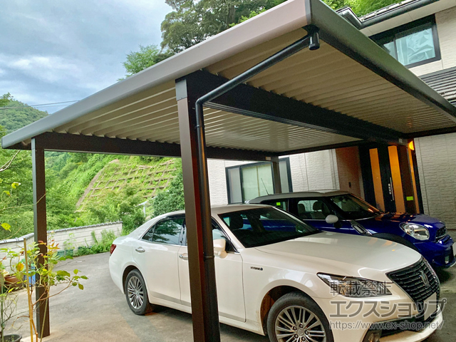 鳥取県鳥取市ののカーポート レオンポートneo 2台用 角柱4本柱 積雪〜50cm対応 施工例