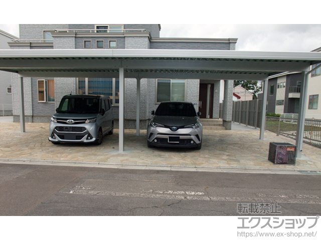 北海道函館市のLIXIL リクシル（トステム）のカーポート テリオスポートIII 3000 4台用 横連棟 角柱6本仕様 積雪〜100cm対応 施工例