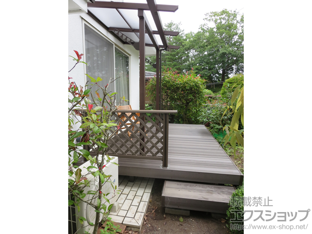 宮城県仙台市ののウッドデッキ 樹ら楽ステージ 木彫＋独立ステップ＋デッキフェンス 施工例
