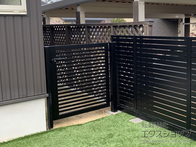 富山県富山市のの門扉 プレスタ門扉 3型 太横桟 片開き 柱使用 施工例