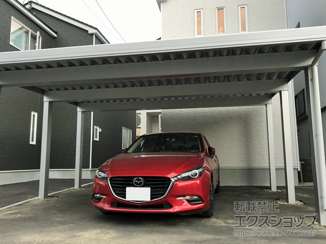 北海道札幌市のLIXIL リクシル（トステム）のカーポート テリオスポートIII 4500 2台用 角柱6本柱 積雪〜150cm対応 施工例