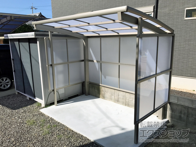 滋賀県野洲市ののサイクルポート・駐輪場 フーゴRパーク (ラウンドスタイル) パネル3面囲い 積雪〜20cm対応 施工例