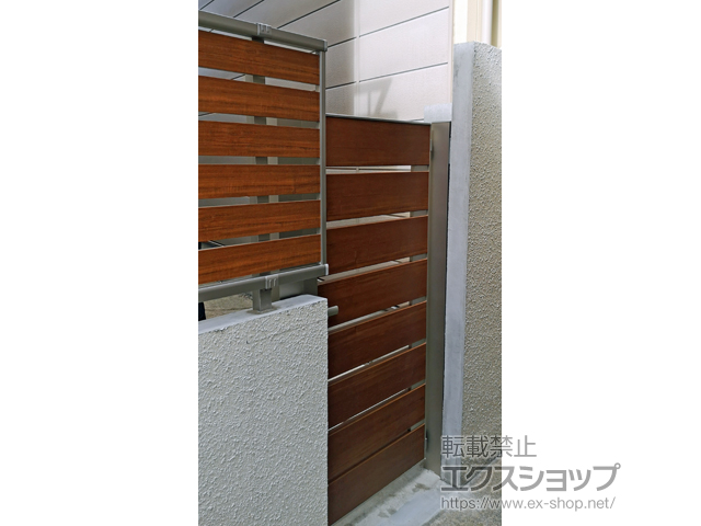 京都府京都市のの門扉 ルシアス門扉BW01型 横スリット 片開き 複合カラー 門柱使用 施工例