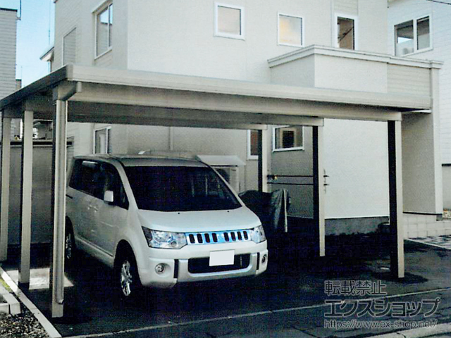 北海道札幌市のLIXIL リクシル（トステム）のカーポート テリオスポートIII 4500 2台用 角柱6本柱 積雪〜150cm対応 施工例