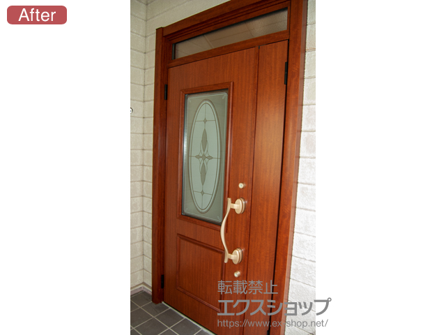 大阪府豊中市のLIXIL リクシル（トステム）の玄関ドア リシェント玄関ドア3 断熱K4仕様 手動 親子仕様(ランマ付)L C15型 施工例