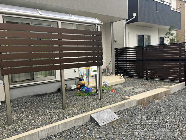 広島県廿日市市ののフェンス・柵 モクアルフェンス 横板タイプ 2段支柱施工 施工例