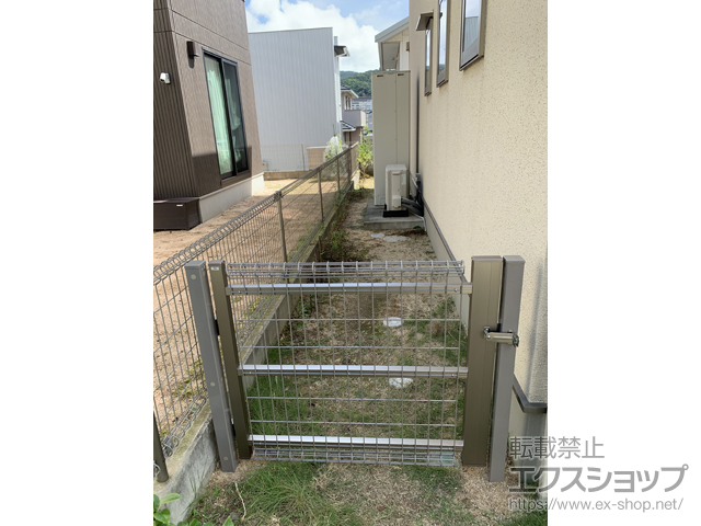 山口県下関市のの門扉 ユメッシュR型門扉 片開き 60角スチール門柱 施工例