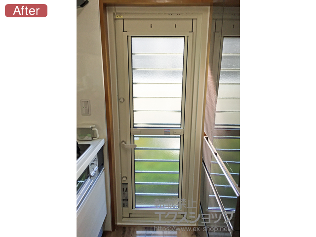 宮城県仙台市のの玄関ドア、二重窓（内窓） リシェント勝手口ドア 断熱仕様 一般複層 ランマ無L H型 *ドアクローザー無仕様 施工例