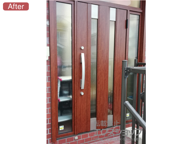 京都府宇治市のLIXIL リクシル（トステム）の玄関ドア リシェント玄関ドア3 アルミ仕様 手動 両袖仕様(ランマ付)R C14N型 施工例