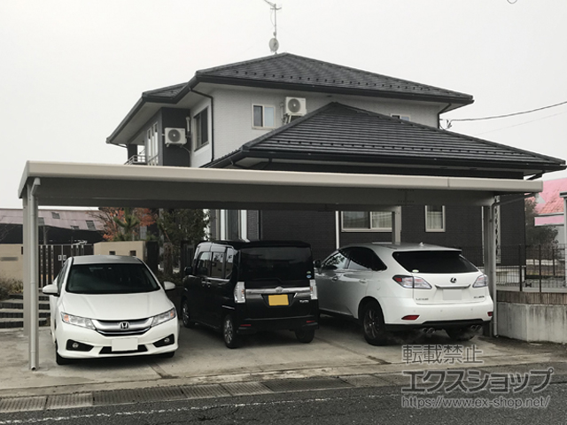 宮城県大崎市ののカーポート レオンポートneo 3台用　角柱4本 積雪〜50cm対応 施工例
