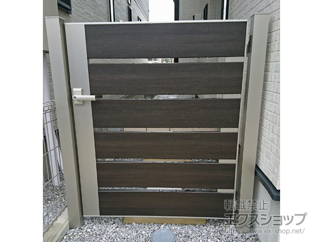 東京都町田市のの門扉 ルシアス門扉BW01型 横スリット 片開き 複合カラー 門柱使用 施工例