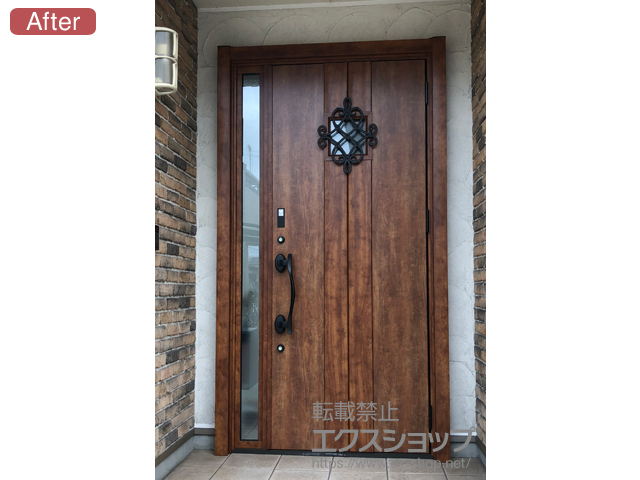 兵庫県姫路市のLIXIL リクシル（トステム）の玄関ドア リシェント玄関ドア3 断熱K4仕様 片袖仕様(ランマ無)R D77型 ※タッチキー仕様(リモコンタイプ) 施工例