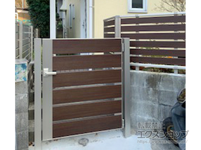 神奈川県横浜市のの門扉 ルシアス門扉BW01型 横スリット 片開き 複合カラー 門柱使用 施工例