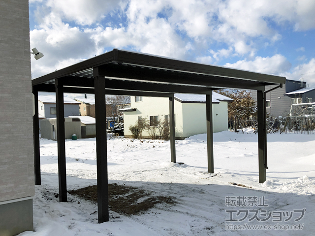 北海道余市郡仁木町のLIXIL リクシル（トステム）のカーポート テリオスポートIII 4500 2台用 角柱6本仕様 積雪〜150cm対応 施工例