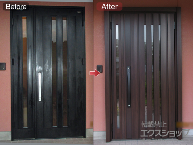 福岡県嘉麻市のLIXIL リクシル（トステム）の玄関ドア リシェント玄関ドア3 断熱K4仕様 手動 親子仕様(ランマ無)R G14型 施工例