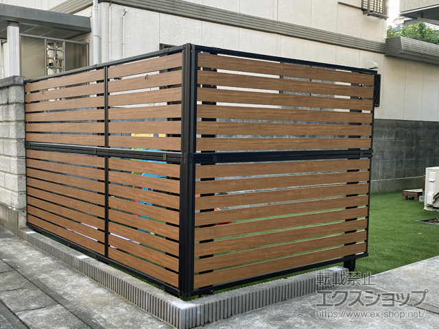 千葉県松戸市ののフェンス・柵 モクアルフェンス 横板タイプ 2段支柱 自立建て用（パネル2段） 施工例