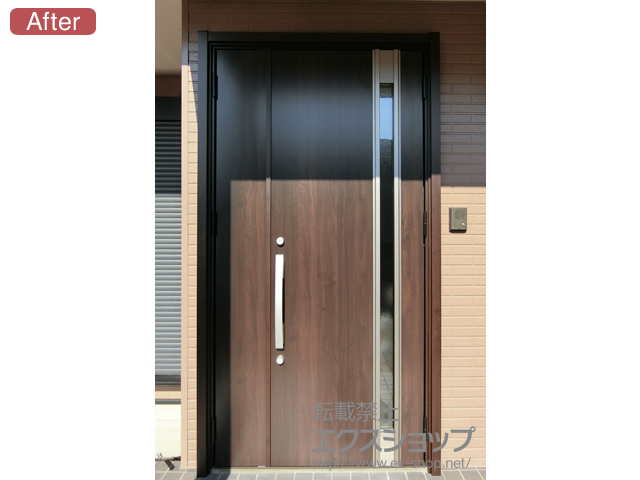 山梨県甲府市のLIXIL リクシル（トステム）の玄関ドア リシェント玄関ドア3 断熱K4仕様 手動 親子仕様(ランマ無)R M78型 施工例