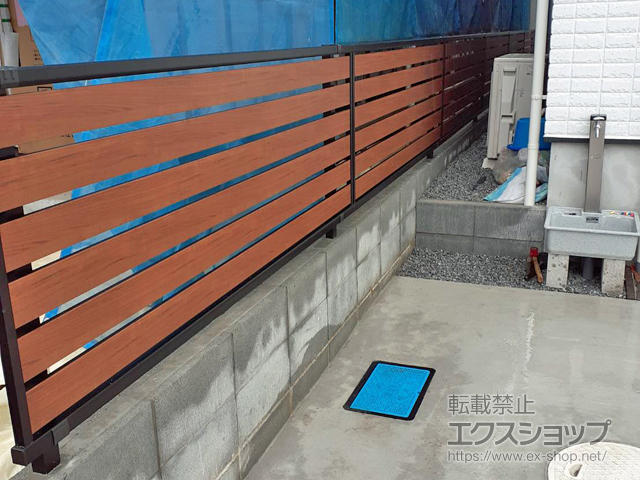 埼玉県越谷市ののフェンス・柵 モクアルフェンス 横板タイプ 自由柱施工 施工例