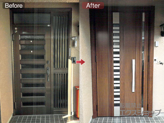 千葉県八街市のLIXIL リクシル（トステム）の玄関ドア リシェント玄関ドア3 断熱K4仕様 親子仕様(ランマ無)L G82型 ※タッチキー仕様（キー付リモコン） 施工例