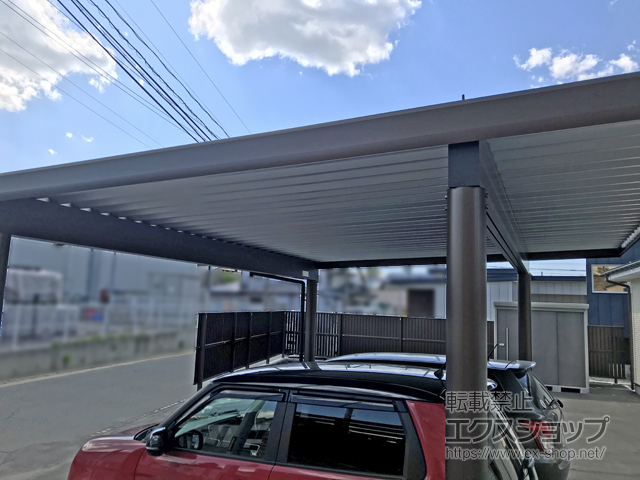 青森県三戸郡五戸町ののカーポート ジーポートneo Aタイプ 2台用 丸柱4本 積雪〜100cm対応 施工例