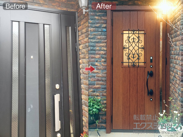 神奈川県横浜市のLIXIL リクシル（トステム）の玄関ドア リシェント玄関ドア3 断熱K4仕様 親子仕様(ランマ無)L D41型（カザスプラス仕様）※防犯合わせガラス有り 施工例