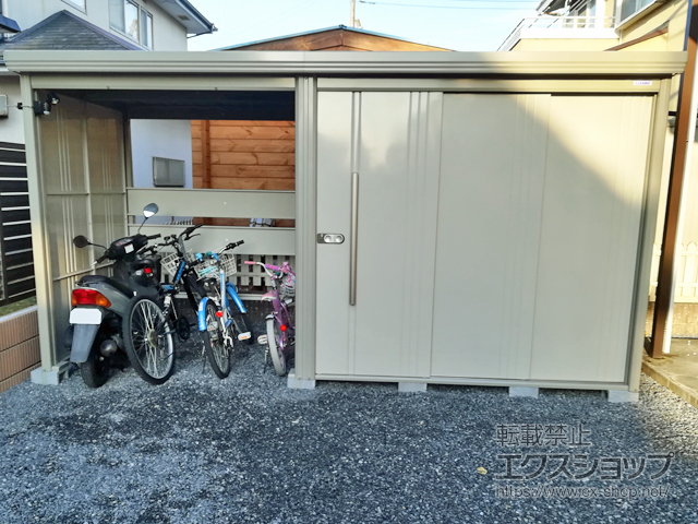 栃木県那須塩原市のの物置・屋外倉庫 Mr.ストックマン プラスアルファ 一般型 4047×1590×2110 TP-40R15-W 施工例