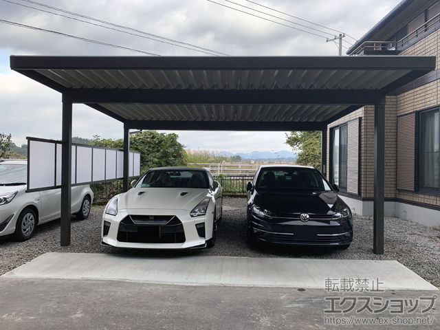 宮崎県宮崎市のLIXIL リクシル（トステム）のカーポート テリオスポートIII 1500 2台用 角4本柱 積雪〜50cm対応＋サイドパネル（片面側） 施工例