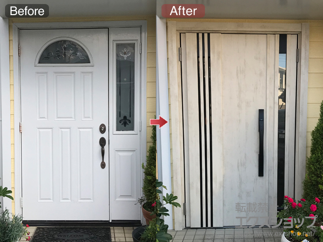 静岡県浜松市のLIXIL リクシル（トステム）の玄関ドア リシェント玄関ドア3 断熱K4仕様 親子仕様(ランマ無)L M83型 ※カザスプラス仕様 施工例