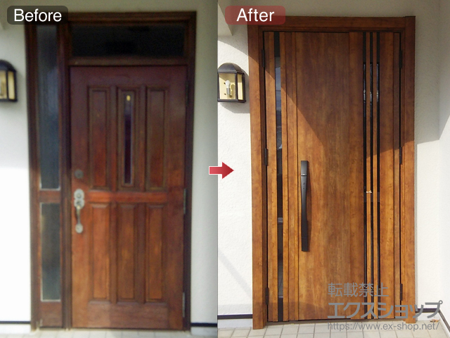 和歌山県紀の川市のLIXIL リクシル（トステム）の玄関ドア リシェント玄関ドア3 断熱K4仕様 親子仕様(ランマ無)R M83型 ※タッチキー仕様(リモコンタイプ) 施工例