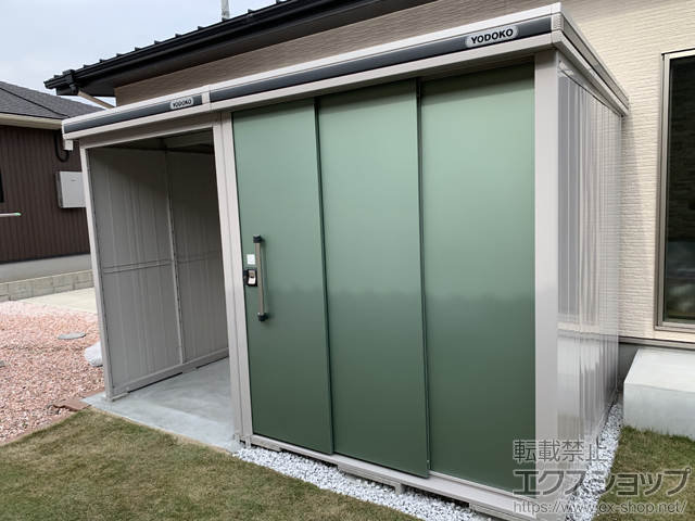 宮崎県宮崎市のの物置・屋外倉庫 エルモコンビ 一般型 3377×1863×2119 LMD-1818+LKD1518-EG 施工例