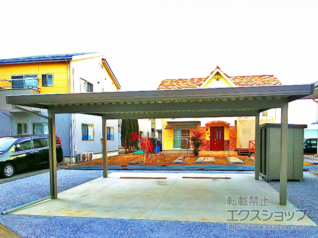 長野県諏訪市のLIXIL リクシル（トステム）のカーポート テリオスポートIII 900 2台用 角4本柱 積雪〜30cm対応 施工例