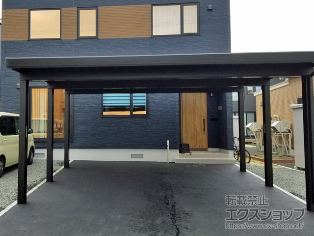北海道札幌市のLIXIL リクシル（トステム）のカーポート テリオスポートIII 4500 2台用 角柱6本柱  積雪〜150cm対応 施工例