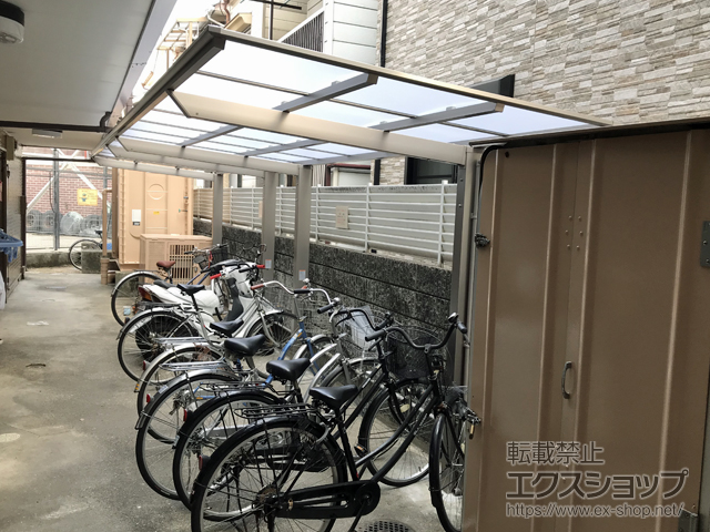 兵庫県尼崎市ののサイクルポート・駐輪場 ネスカFミニ (フラットスタイル) 縦連棟 積雪〜20cm対応 施工例