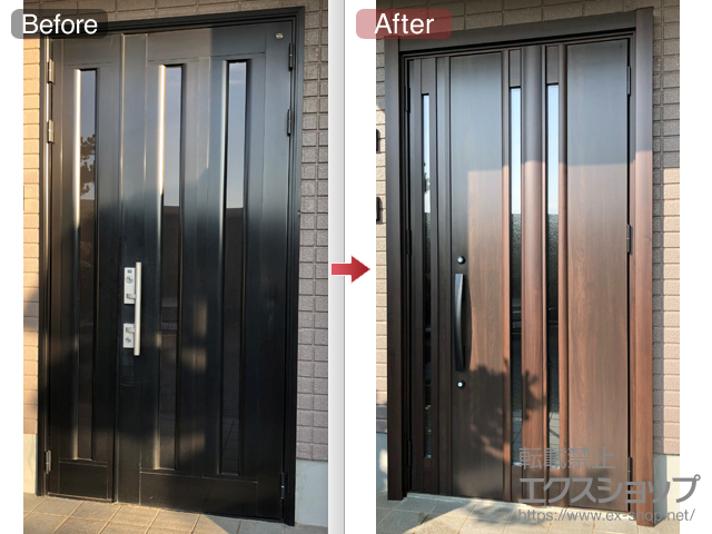 熊本県熊本市のLIXIL リクシル（トステム）の玄関ドア リシェント玄関ドア3 断熱K4仕様 親子仕様(ランマ無)R G15型 ※手動仕様 施工例