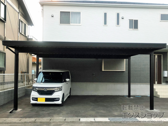 福島県福島市のLIXIL リクシル（トステム）のカーポート テリオスポートIII 1500 2台用 角4本柱 積雪〜50cm対応 施工例