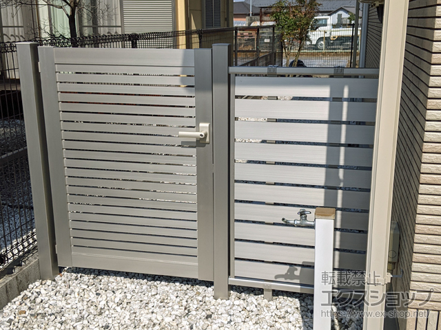 愛知県江南市のの門扉 シンプレオ門扉3型 横太格子 片開き 門柱使用 施工例