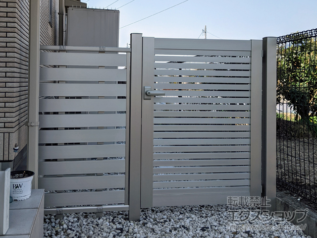 愛知県江南市のの門扉 シンプレオ門扉3型 横太格子 片開き 門柱使用 施工例