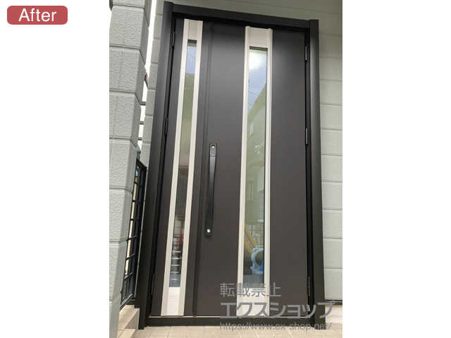 京都府京田辺市のLIXIL リクシル（トステム）の玄関ドア リシェント玄関ドア3 断熱K2仕様 親子仕様(ランマ無)R M77型 ※手動仕様 施工例