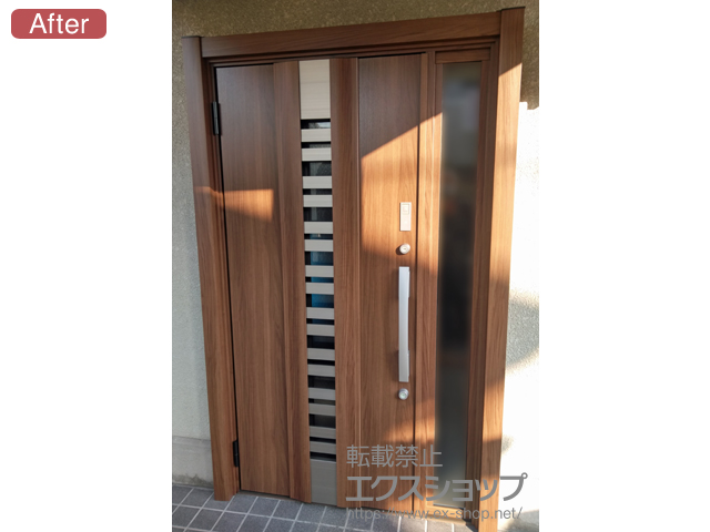 大阪府交野市のLIXIL リクシル（トステム）の玄関ドア リシェント玄関ドア3 断熱K4仕様 片袖仕様(ランマ無)L G82型 ※タッチキー仕様(リモコンタイプ) 施工例